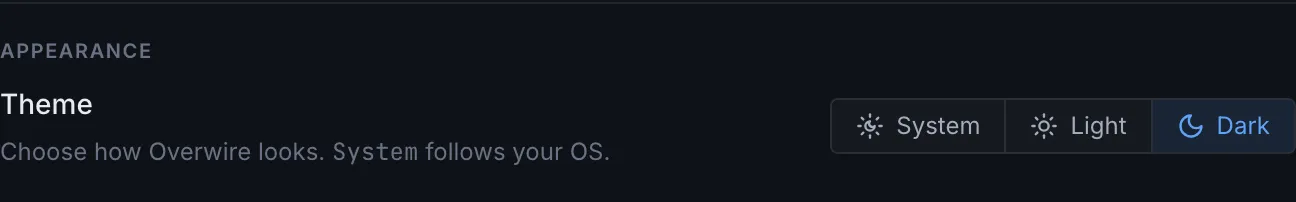 The theme picker in the Appearance section