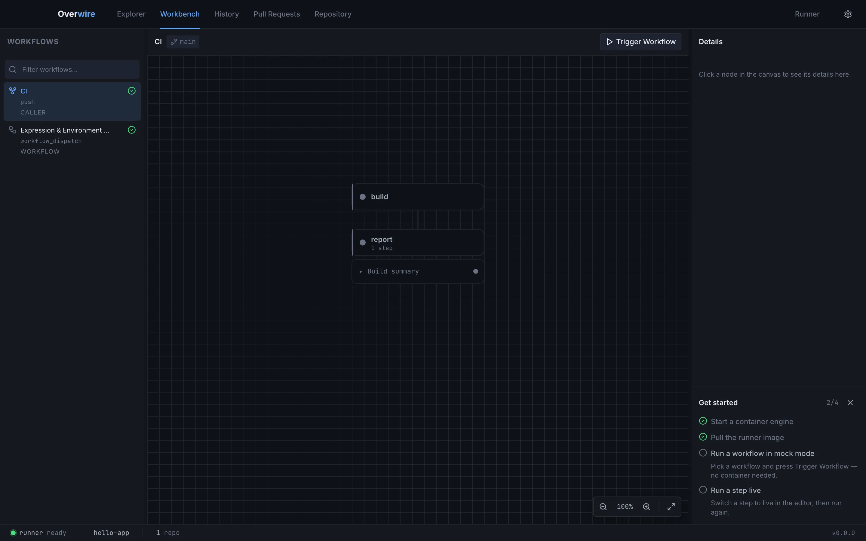 A fresh workspace with the Get started checklist tracking setup progress